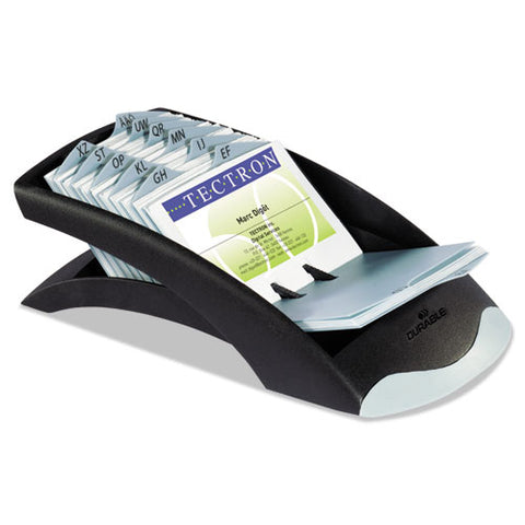 Visifix Desk Business Card File, Holds 200 2.88 X 4.13 Cards, 5 X 9.31 X 3.56, Plastic, Graphite/black