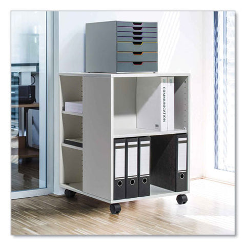 Flexible Multi-functional Cart For Office Storage, Wood, 6 Shelves, 20.79 X 23.31 X 29.45, Gray