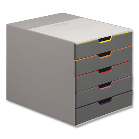 Varicolor Stackable Plastic Drawer Box, 5 Drawers, Letter To Folio Size Files, 11.5" X 14" X 11", Gray