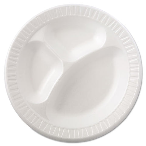 Quiet Class Laminated Foam Dinnerware, 3-compartment Plate, 10.25" Dia, White, 125/pack, 4 Packs/carton