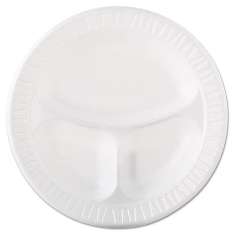 Quiet Class Laminated Foam Dinnerware, 3-compartment Plate, 10.25" Dia, White, 125/pack, 4 Packs/carton