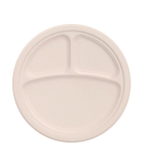 Compostable Fiber Dinnerware, Proplanet Seal, 3-compartment Plate, Paper, 10.2" Dia, Natural, 500/carton