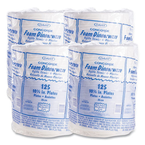 Concorde Foam Plate, 10.25" Dia, White, 125/pack, 4 Packs/carton