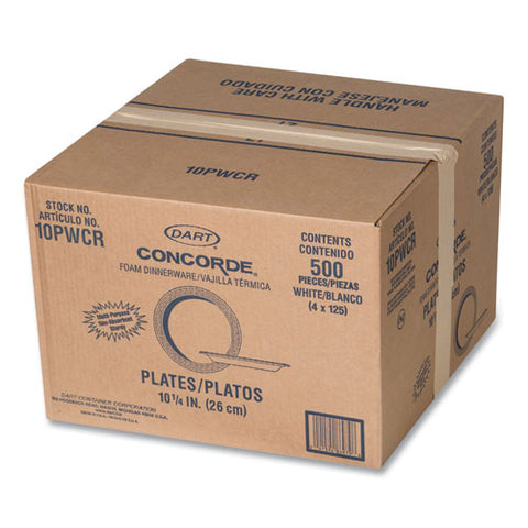 Concorde Foam Plate, 10.25" Dia, White, 125/pack, 4 Packs/carton