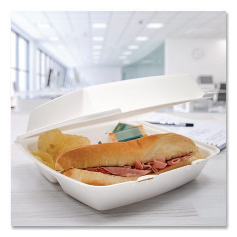 Foam Hinged Lid Containers, 3 Compartments, 9.5 X 10.26 X 3.4, White, 200/carton