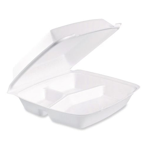 Foam Hinged Lid Containers, 3 Compartments, 9.5 X 10.26 X 3.4, White, 200/carton