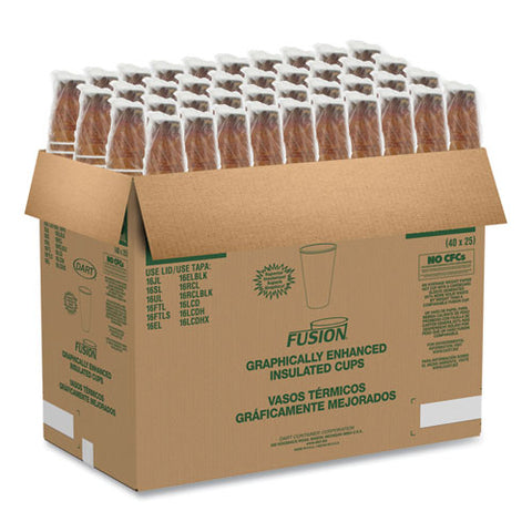 Fusion Escape Foam Hot/cold Cups, 16 Oz, Brown/black, 1,000/carton