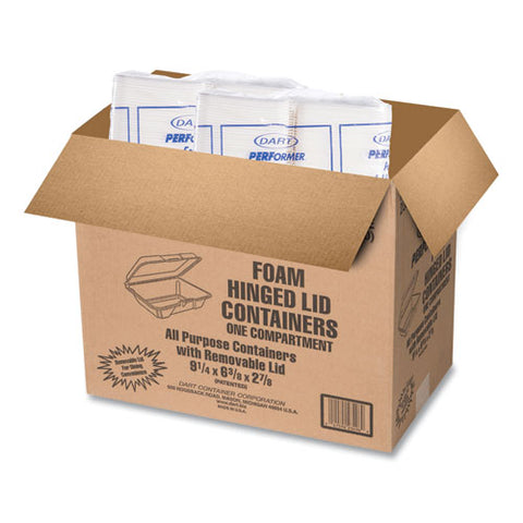 Foam Hinged Lid Containers, 1-compartment, 6.4 X 9.3 X 2.9, White, 100/pack, 2 Packs/carton