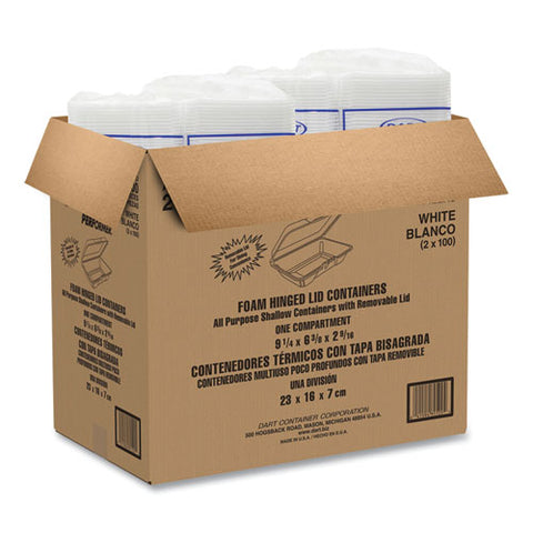 Foam Hinged Lid Containers, 6.4 X 9.3 X 2.6, White, 200/carton