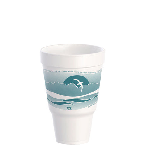 J Cup Insulated Foam Pedestal Cups, 32 Oz, White/teal, 25/sleeve, 20 Sleeves/carton