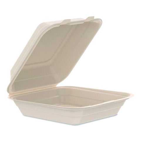 Compostable Molded Fiber Hinged Trays, Proplanet Seal, 8.65 X 7.94 X 2.98, Natural, 200/carton