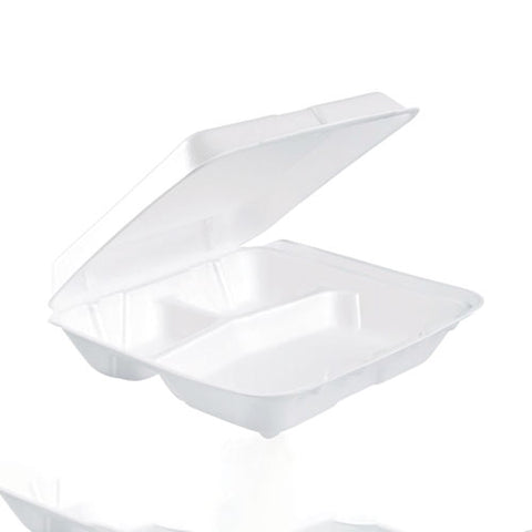 Foam Hinged Lid Containers, 3-compartment, 7.5 X 8 X 2.3, White, 200/carton