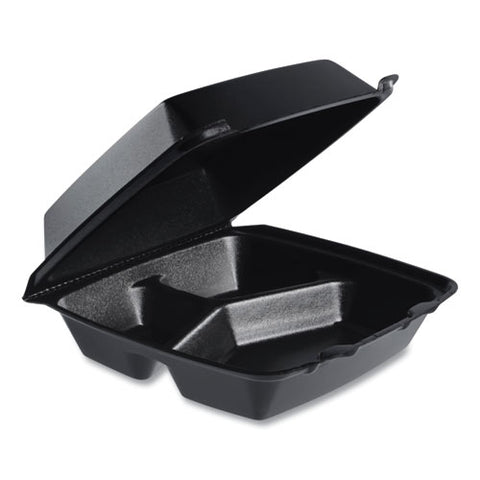 Insulated Foam Hinged Lid Containers, 3 Compartments, 7.96 X 3.2 X 8.36, Black, Foam, 200/carton