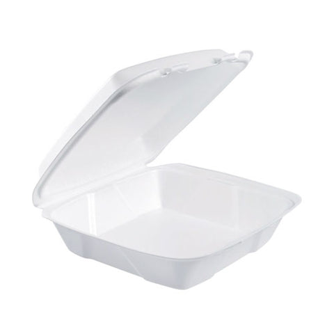 Foam Hinged Lid Containers, 9.01 X 9.4 X 3.1, White, 200/carton