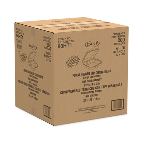 Insulated Foam Hinged Lid Containers, 1-compartment, 9.01 X 9.4 X 3, White, 100/pack, 2 Packs/carton