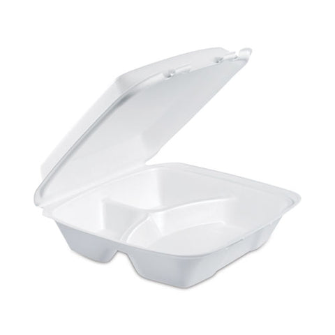 Foam Hinged Lid Container, 3-compartment, 8 Oz, 9 X 9.4 X 3, White, 200/carton