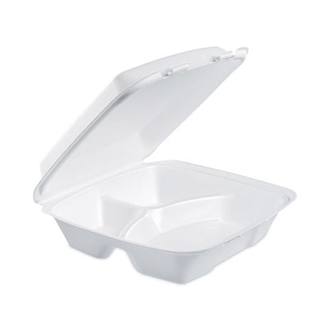 Insulated Foam Hinged Lid Containers, 3 Compartments, 9 X 9.4 X 3, White, 100/sleeve, 2 Sleeves/carton