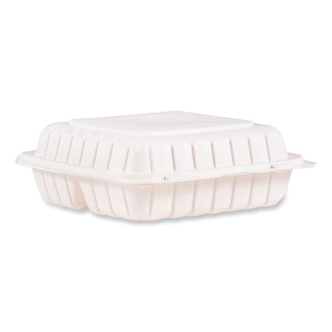 Hinged Lid Containers, 3-compartment, 9 X 8.75 X 3, White, Plastic, 150/carton