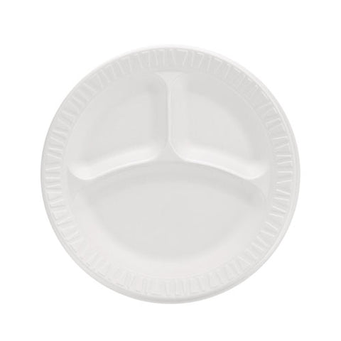 Concorde Foam Plate, 3-compartment Plate, 9" Dia, White, 125/pack, 4 Packs/carton