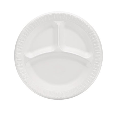 Quiet Classic Laminated Foam Plates, 3-compartment Plate, 9" Dia, White, 125/pack, 4 Packs/carton