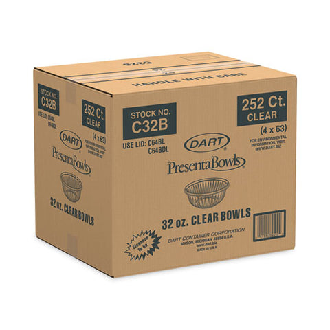 Presentabowls Clear Bowls, 32 Oz, Plastic, 63/bag, 252/carton