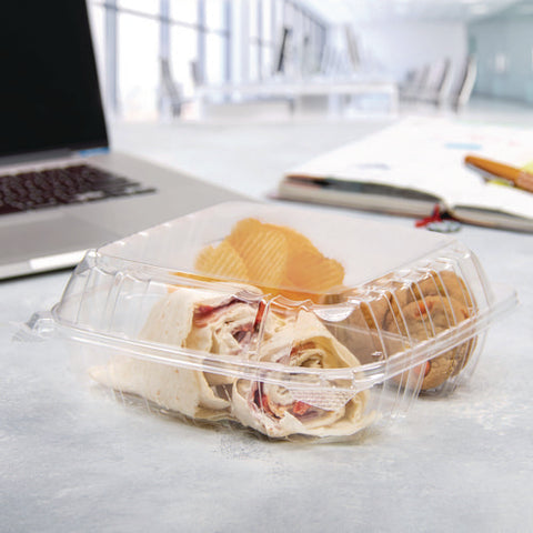 Clearseal Hinged-lid Plastic Containers, 8.25 X 8.25 X 3, Clear, Plastic, 125/pack, 2 Packs/carton