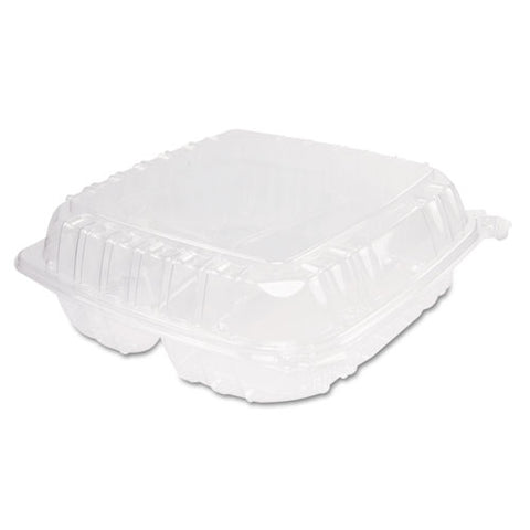 Clearseal Hinged-lid Plastic Containers, 3-compartment, 9.4 X 8.9 X 3, Plastic, 100/bag, 2 Bags/carton