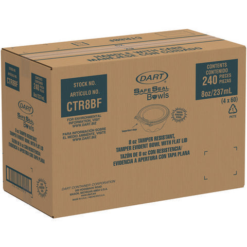 Safeseal Tamper-resistant, Tamper-evident Bowls With Flat Lid, 8 Oz, 5.5" Diameter X 1.7" H, Clear, Plastic, 240/carton