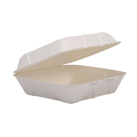 Compostable Fiber Hinged Trays, Proplanet Seal, 8.98 X 9.35 X 2.17, Ivory, Molded Fiber, 200/carton