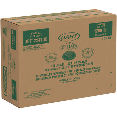 Optima Reclosable Lids For Hot Paper Cups, 12 Oz To 24 Oz Hot Paper Cups, Black, 1,200/carton