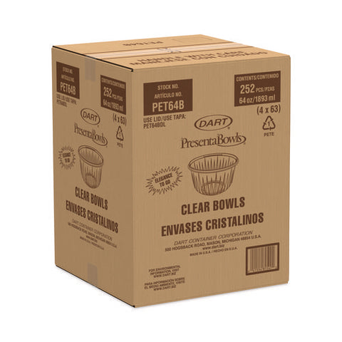 Presentabowls Clear Bowls, 64 Oz, Plastic, 252/carton