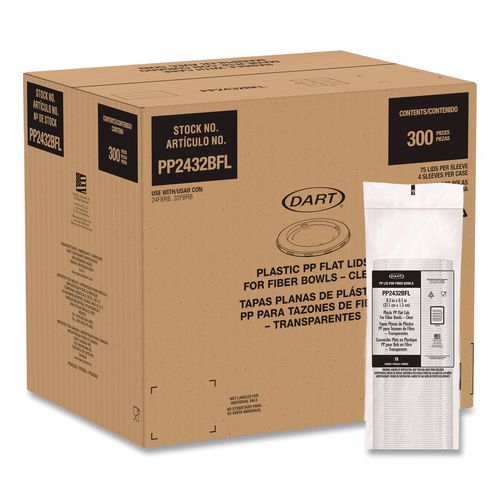 Plastic Lids For Compostable Fiber Containers, For 24 To 32 Oz Containers, 8.28" Diameter X 0.51" H, Clear, 300/carton