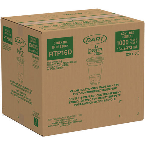 Bare Eco-forward Rpet Cold Cups, 16 Oz To 18 Oz, Leaf Design, Clear, 50/pack, 20 Packs/carton