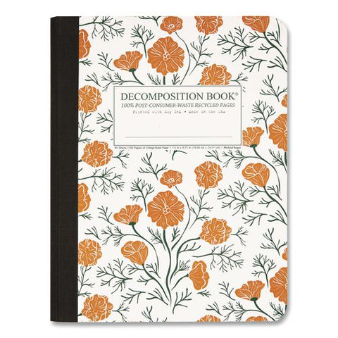 Sewn Composition Book, Medium/college Rule, California Poppies, (80) 9.75 X 7.5 Sheets