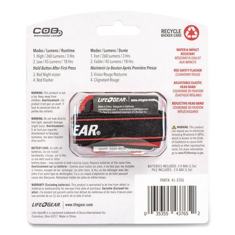 Lifegear Storm Proof Headlamp, 3 Aaa Batteries (included), Black/red