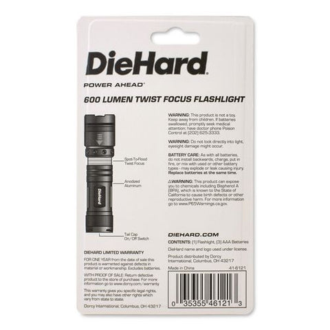 Diehard Twist Focus Aluminum 800 Lumen Flashlight, 3 Aaa (batteries (included), Gray