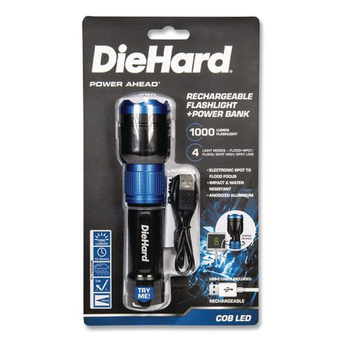 Diehard Usb-c Rechargeable Flashlight And Power Bank, Lithium Ion Rechargeable Battery (included), Black/blue