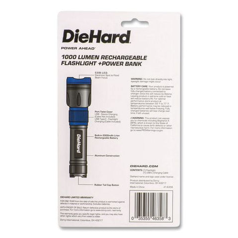 Diehard Usb-c Rechargeable Flashlight And Power Bank, Lithium Ion Rechargeable Battery (included), Black/blue