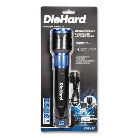 Diehard Usb-c Rechargeable Aluminum Flashlight And Power Bank, Black