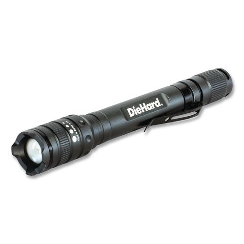 Diehard Aluminum 180 Lumen Twist Focus Flashlight With Pocket Clip, 2 Aa Batteries (included), Black