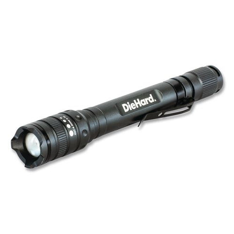 Diehard Aluminum 180 Lumen Twist Focus Flashlight With Pocket Clip, 2 Aa Batteries (included), Black