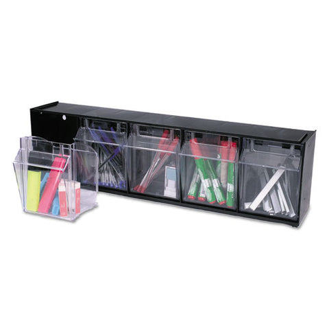 Tilt Bin Interlocking Multi-bin Storage Organizer, 5 Sections, 23.63" X 5.25" X 6.5", Black/clear