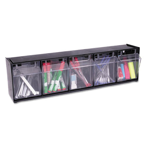 Tilt Bin Interlocking Multi-bin Storage Organizer, 5 Sections, 23.63" X 5.25" X 6.5", Black/clear