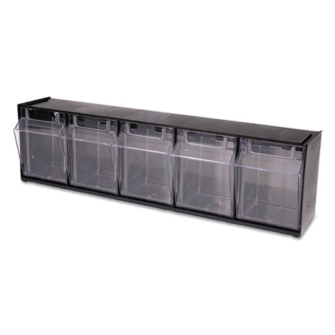 Tilt Bin Interlocking Multi-bin Storage Organizer, 5 Sections, 23.63" X 5.25" X 6.5", Black/clear