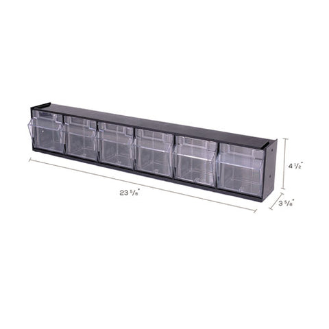 Tilt Bin Interlocking Multi-bin Storage Organizer, 6 Sections, 23.63" X 3.63" X 4.5", Black/clear