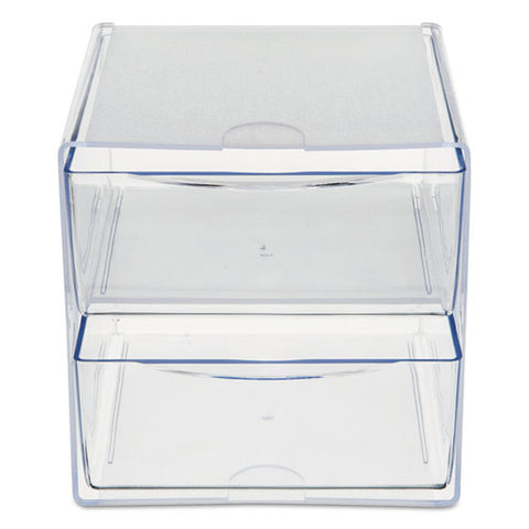 Stackable Cube Organizer, 2 Compartments, 2 Drawers, Plastic, 6 X 7.2 X 6, Clear