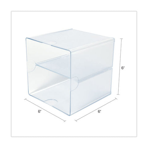 Stackable Cube Organizer, Divided, 2 Compartments, Plastic, 6 X 6 X 6, Clear