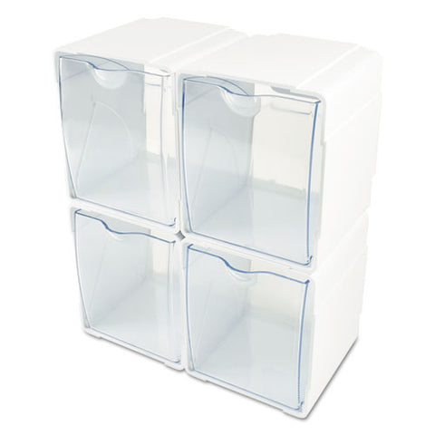 Tilt Bin Interlocking 4-bin Organizer, Plastic, 4.63 X 4.88 X 5.5, White/clear