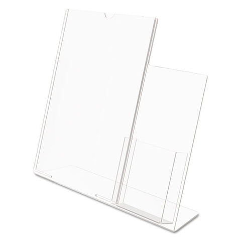 Superior Image Slanted Sign Holder With Side Pocket, 13.5w X 4.25d X 10.88h, Clear