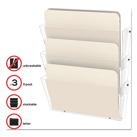 Unbreakable Docupocket Wall File, 3 Sections, Letter Size, 14.5" X 3" X 6.5", Clear, 3/pack